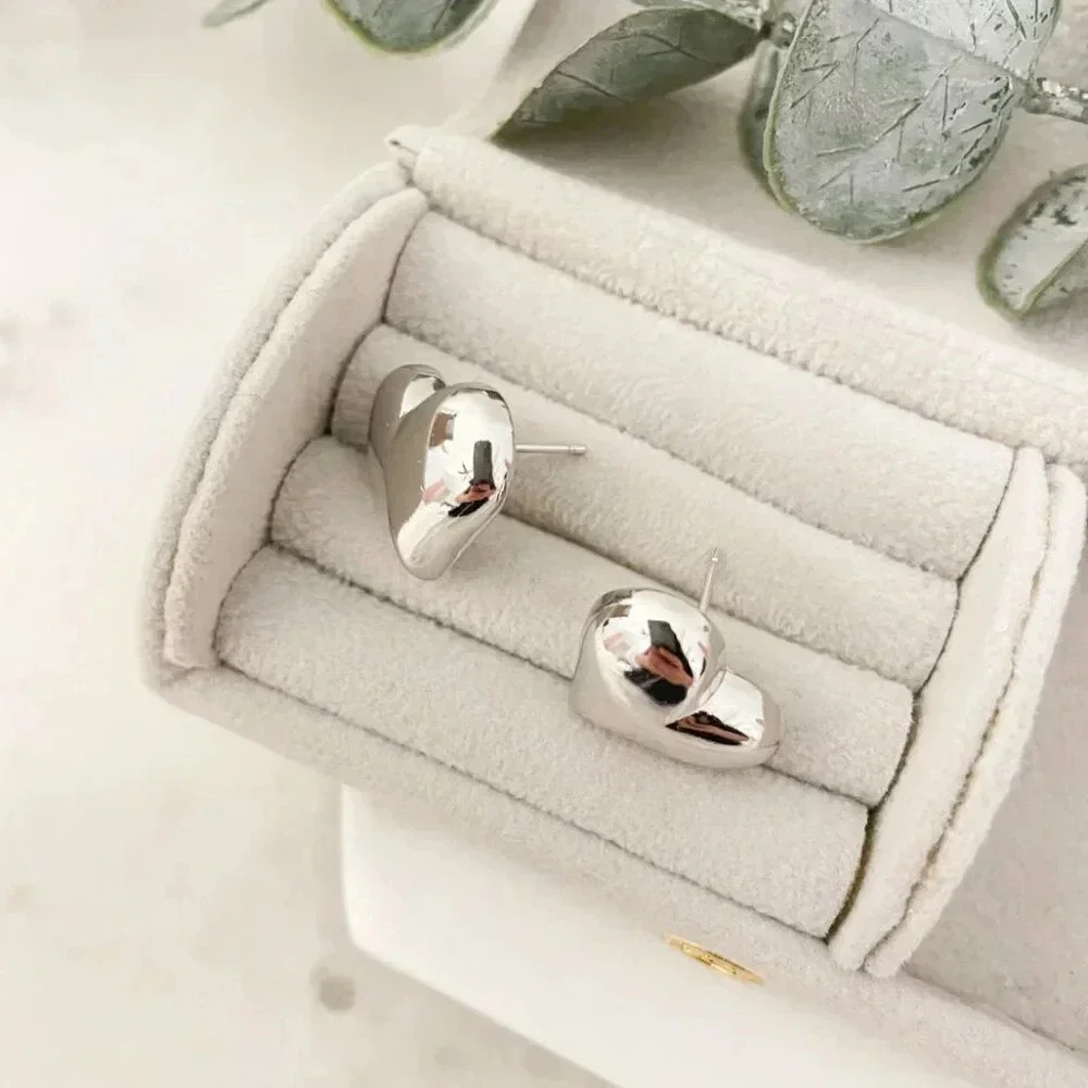 925 Sterling Silver Heart Stud Earrings Large Heart Earrings Heart Studs